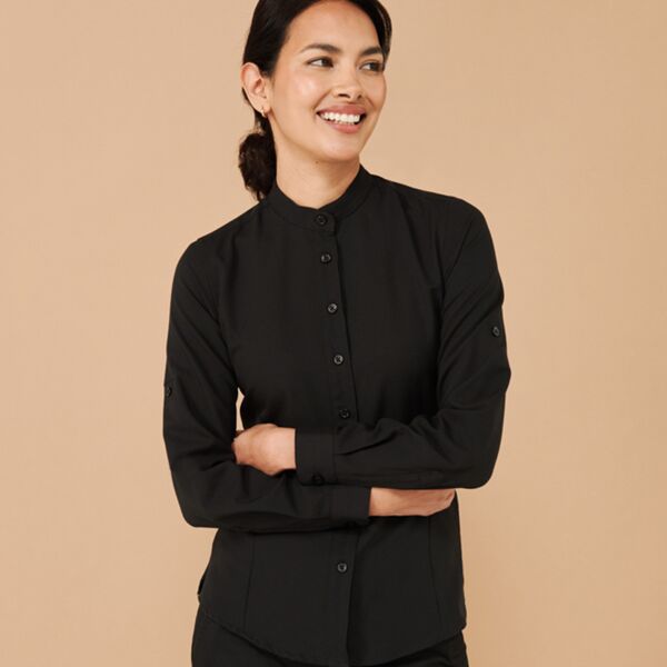 Henbury Ladies Mandarin Roll Sleeve Anti-Bac Wicking Shirt Thumbnail