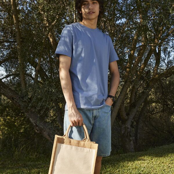 Cotton pocket jute midi tote Thumbnail