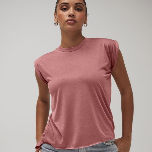 Bella Ladies Flowy Rolled Cuff Muscle T-Shirt Thumbnail